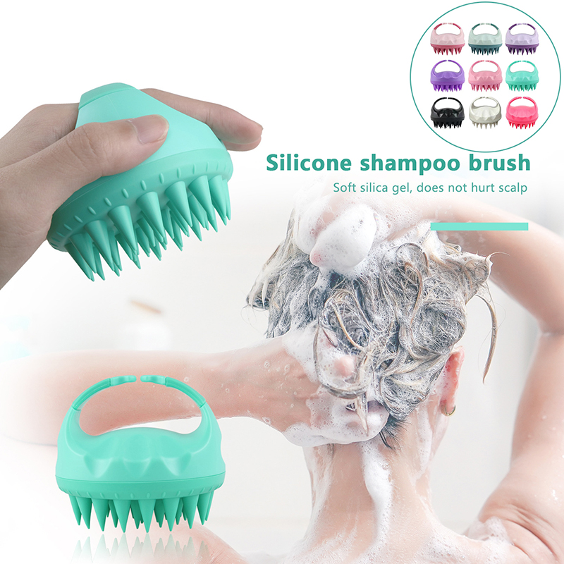 Portable Silicone Shampoo Brush Handheld Round Soft Scalp Massage Brush Bath Massage Brush Hair Shower Brush Comb Hair Care Gift Wodde