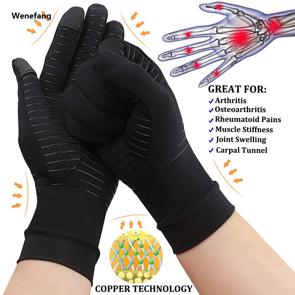Wenefang Full Finger Arthritis Gloves for Men and Women, Copper Glove, Touch Screen Fingers, Hand Joint Pain, Tendonitis, 1Pair