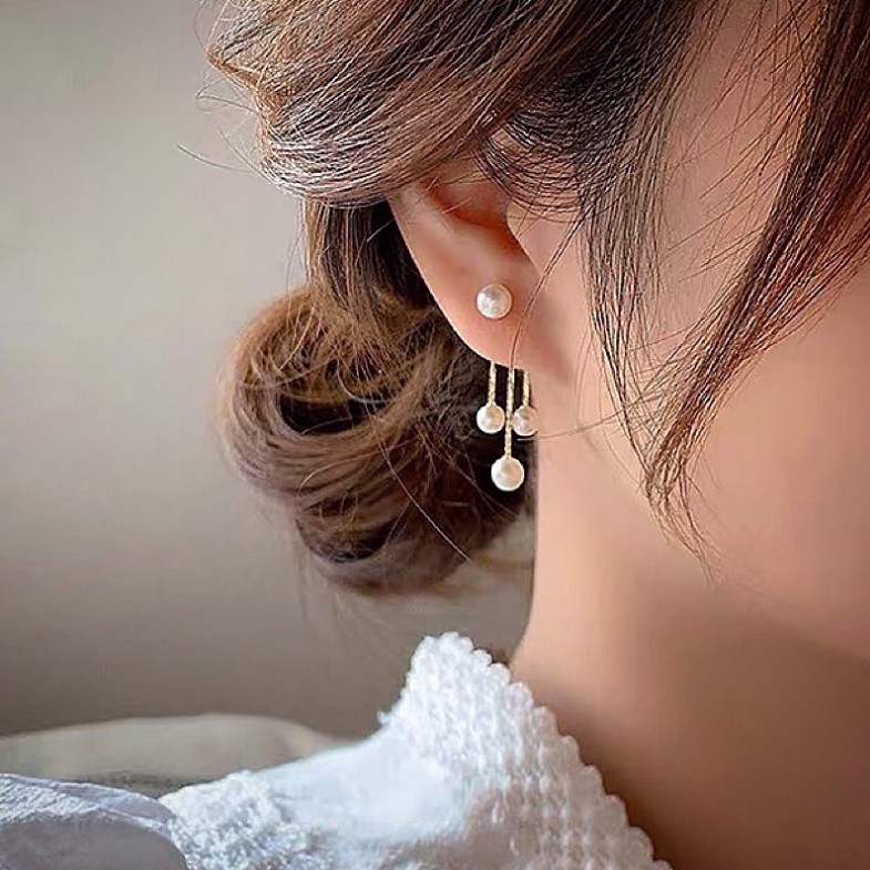 1 Pair Gold Simple Long Imitation Pearl Drop Dangle Earrings/ Dainty Pearl Teardrop Earrings for Women