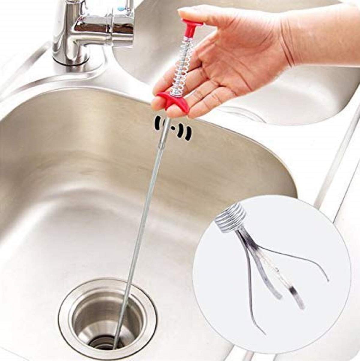 Stainless Steel Hair Catching Drain Cleaner Wire Spring Sink Cleaning Stick Drain Snake, Drain Cleaner Sticks Clog Remover Cleaning Tools Spring Pipe Dredging Tools Household for Kitchen Sink, Bathroom Tub
