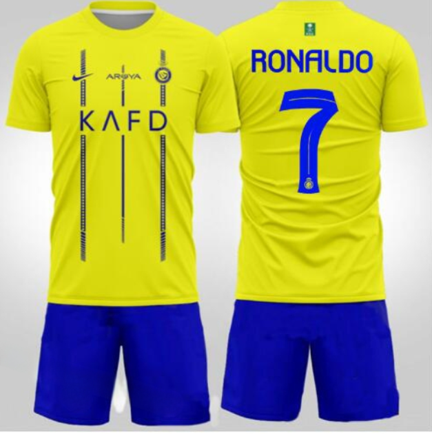 Al Nassr Ronaldo Printed No 7 Jersey Set For Men | Quick Dry Polyester Jersey Set For Men | Jersey Set For Men