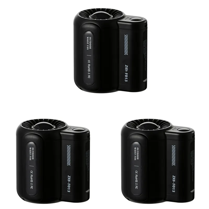 (GGBR)-3X USB Portable Personal Hanging Waist Fan 4500MAh Recharge Wearable Electric Fan Outdoor Sports Air Conditioner Fan-B