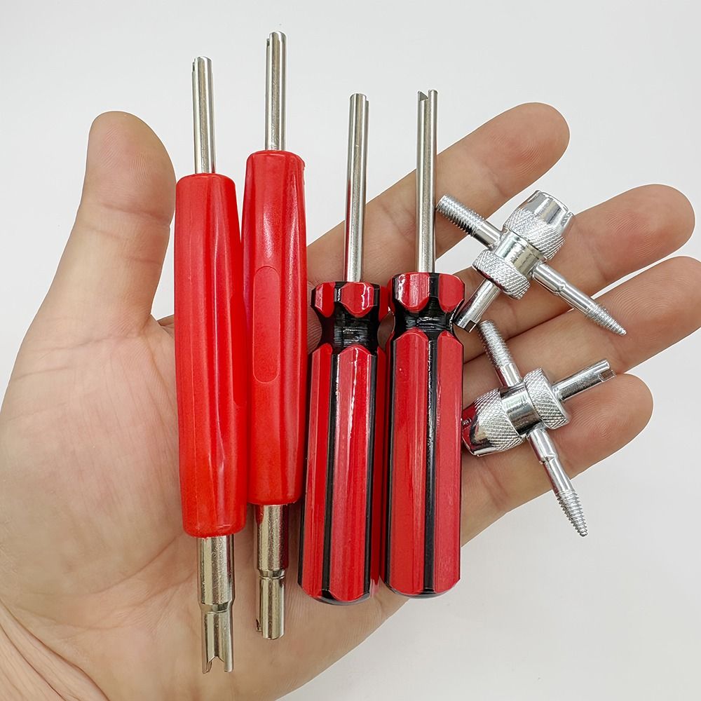 6Pcs Sturdy Multi Function Tire Valve Stem Installer Tool Set Rust-proof Double and Single Head Valve Core Remover Tool 4-in- Metal Valve Removal Puller Tool For Cars Trucks Motorcycles Bicycles