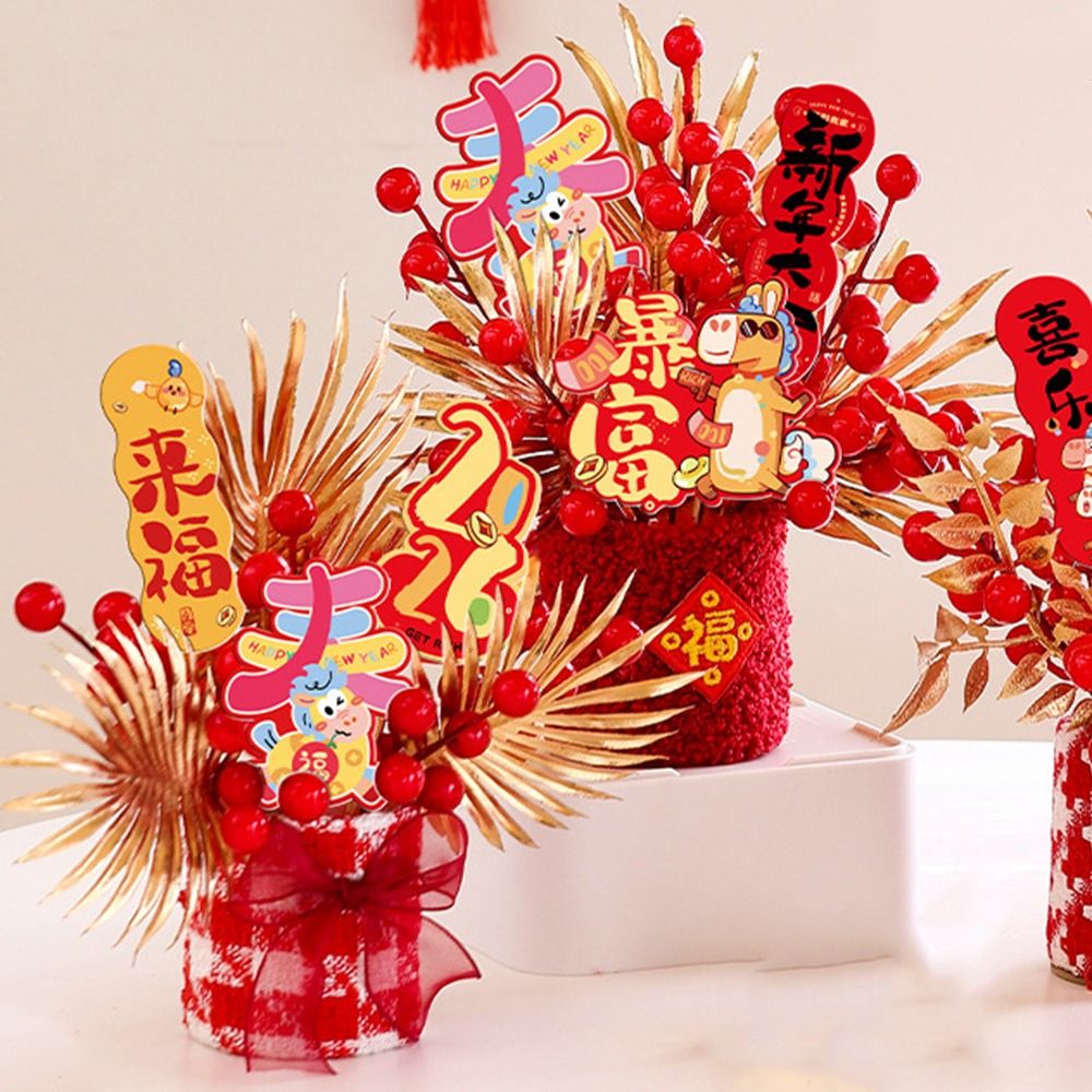 Happy Housewarming Creative New Year Decoration Simulated Chinese Style Blessing Flower Bucket DIY Handmade New Year DIY Material Bag Table Ornaments