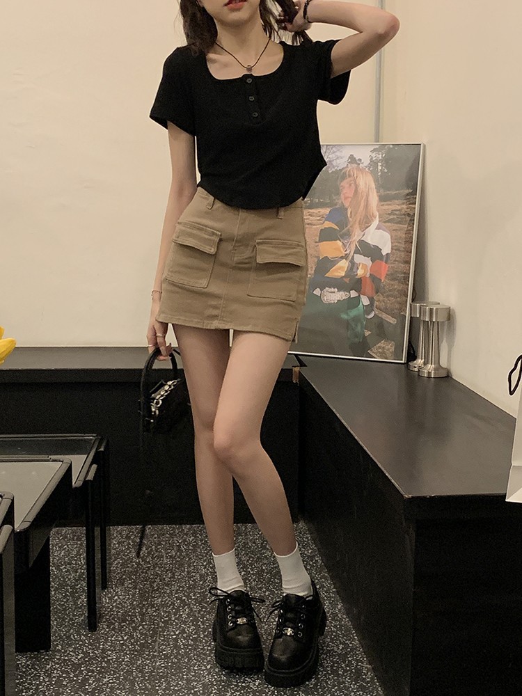 HOT Women's Short T-shirt Summer New Korean Style Casual Slimming Inner Wear Student Slim High Waist Student Women's Top