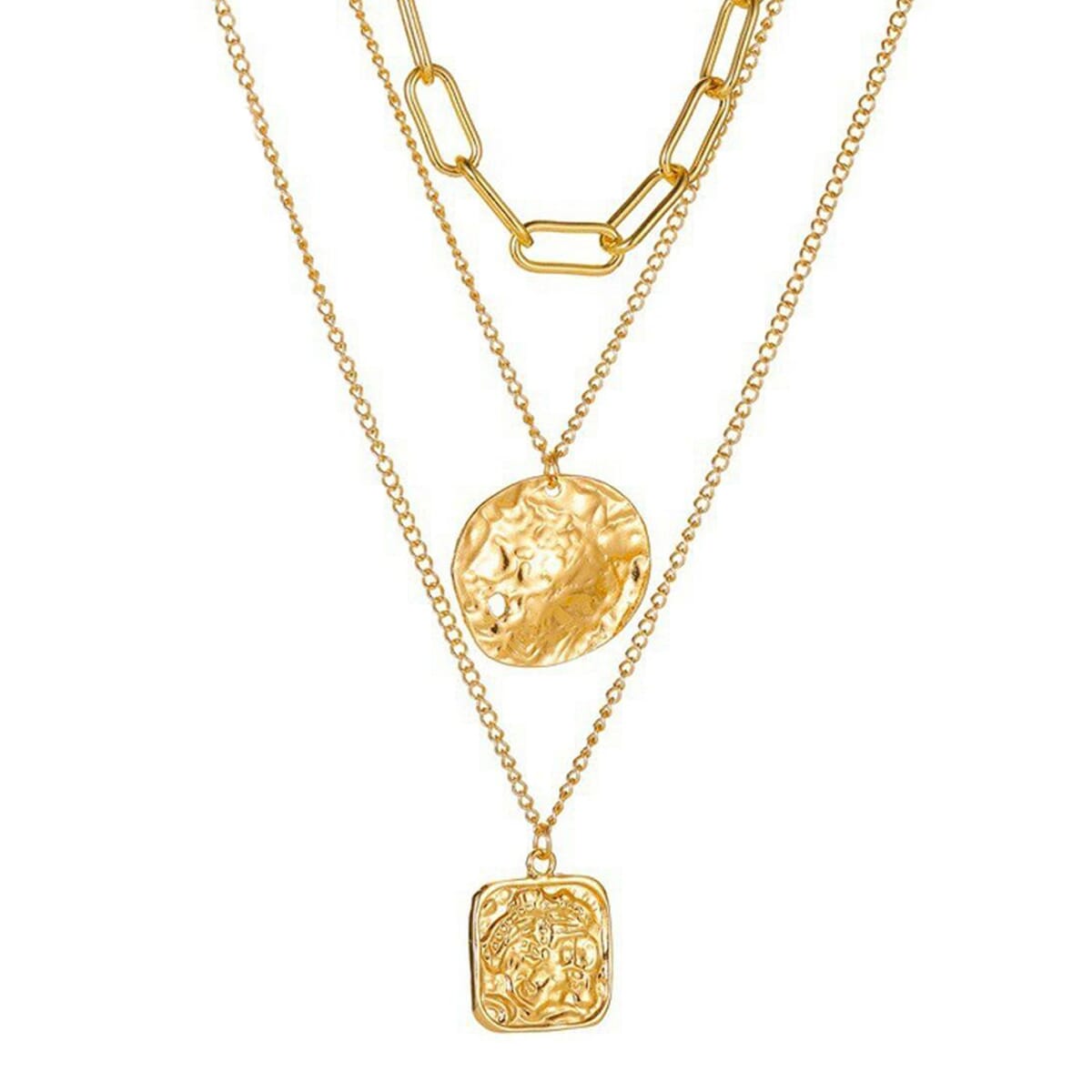 Enacolor Fashion Irregular Metal Piece Chain Multilayer Necklace Pendant Elegant