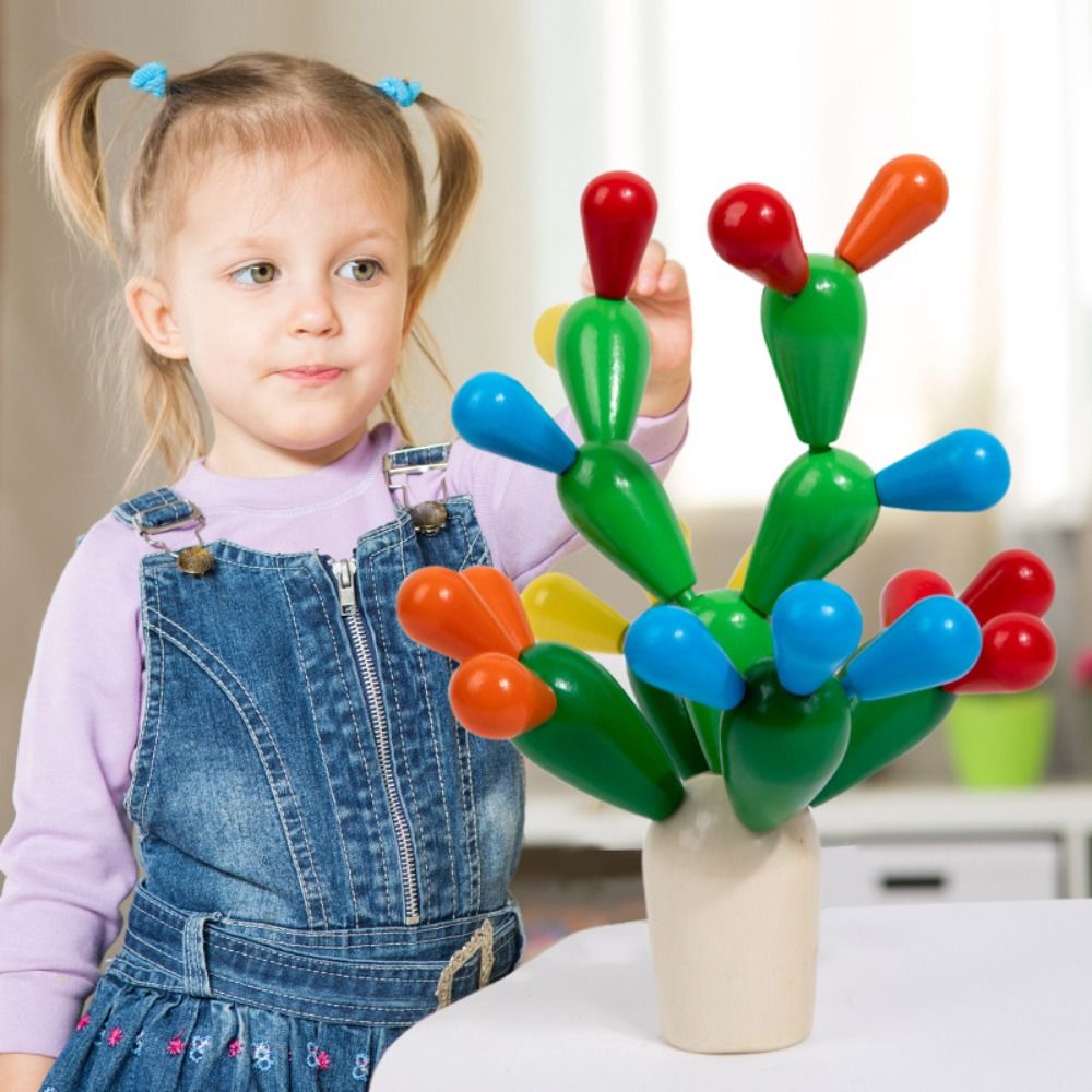 Wood Blocks Colorful Cactus Wood Blocks Drop-resistant Durable Cactus Puzzle High Quality Real Wood Real Wood Blocks Early Education