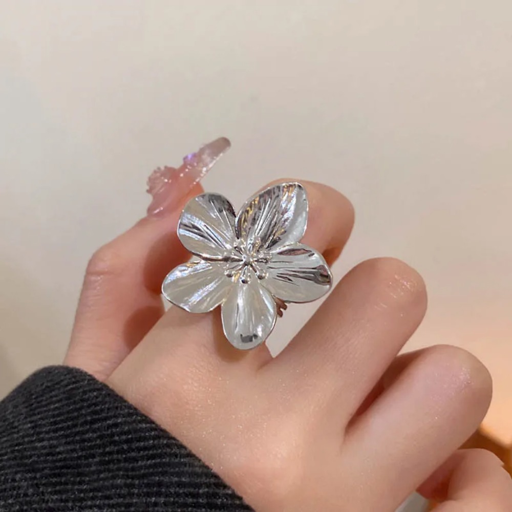 High Quality Vintage Flower Ring For Ladies Stainless Steel Trendy Geometric Opening Ring Delicate Durable Index Finger Ring