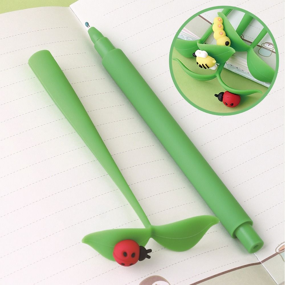 Portable Silicone Cute Gel Pen Smooth Writing Double Bead Nib Writing Black Ink Pen Insect Leaves Cartoon Signature Pen Exam