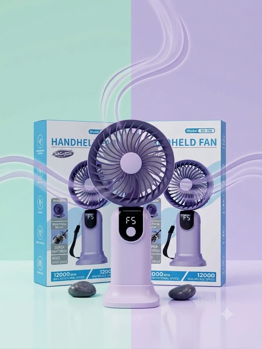 Portable Mini Fan SD-110 | Ultra High-Speed 12000 RPM USB Rechargeable Handheld Fan | 5-Speed Turbo Wind Pocket Fan with Type-C Fast Charging, 500mAh Battery-Operated Small Personal Fan for Travel