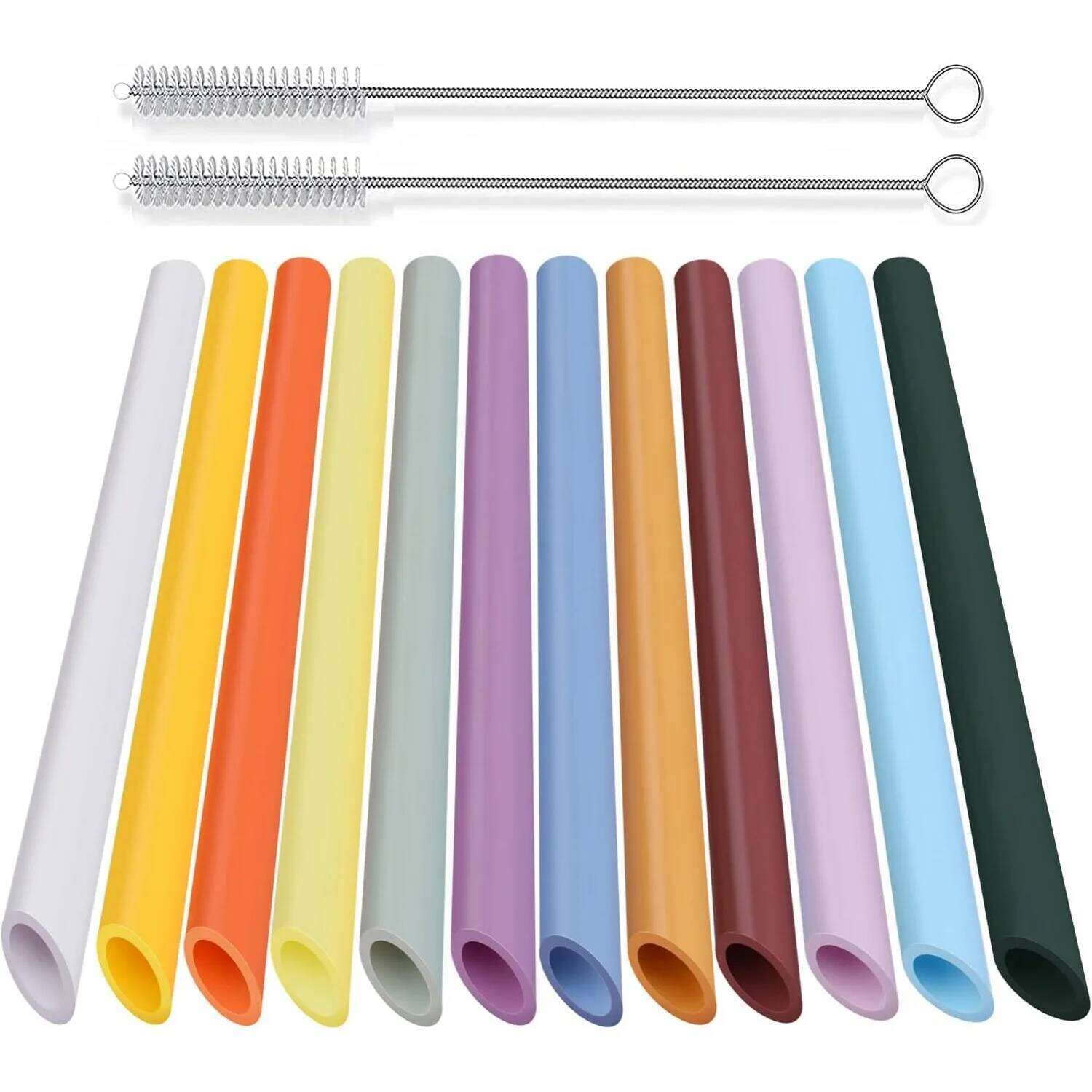 12 pcs reusable boba plastic pointed design, bubble tea straws, 10.5in colored smoothie straws with 2 cleaning brushes