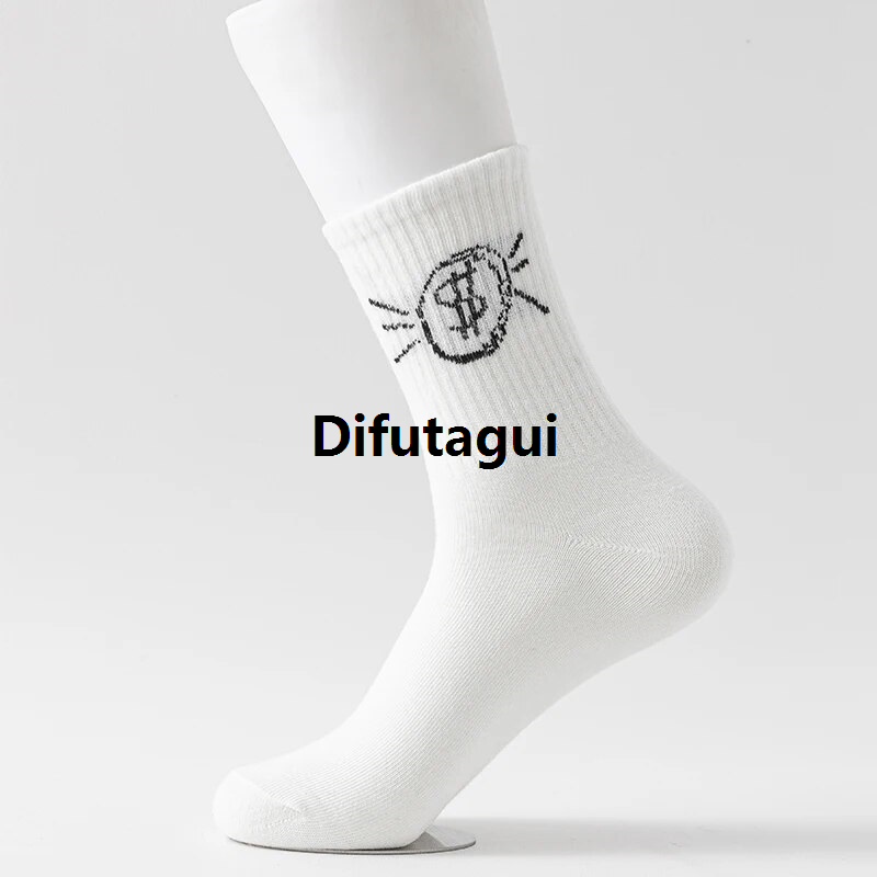 Difutagui Fashion Mid-length DEVILS spring and summer, stockings/men's Portable doubles 5 cotton women's soft and breathable. Couple's socks