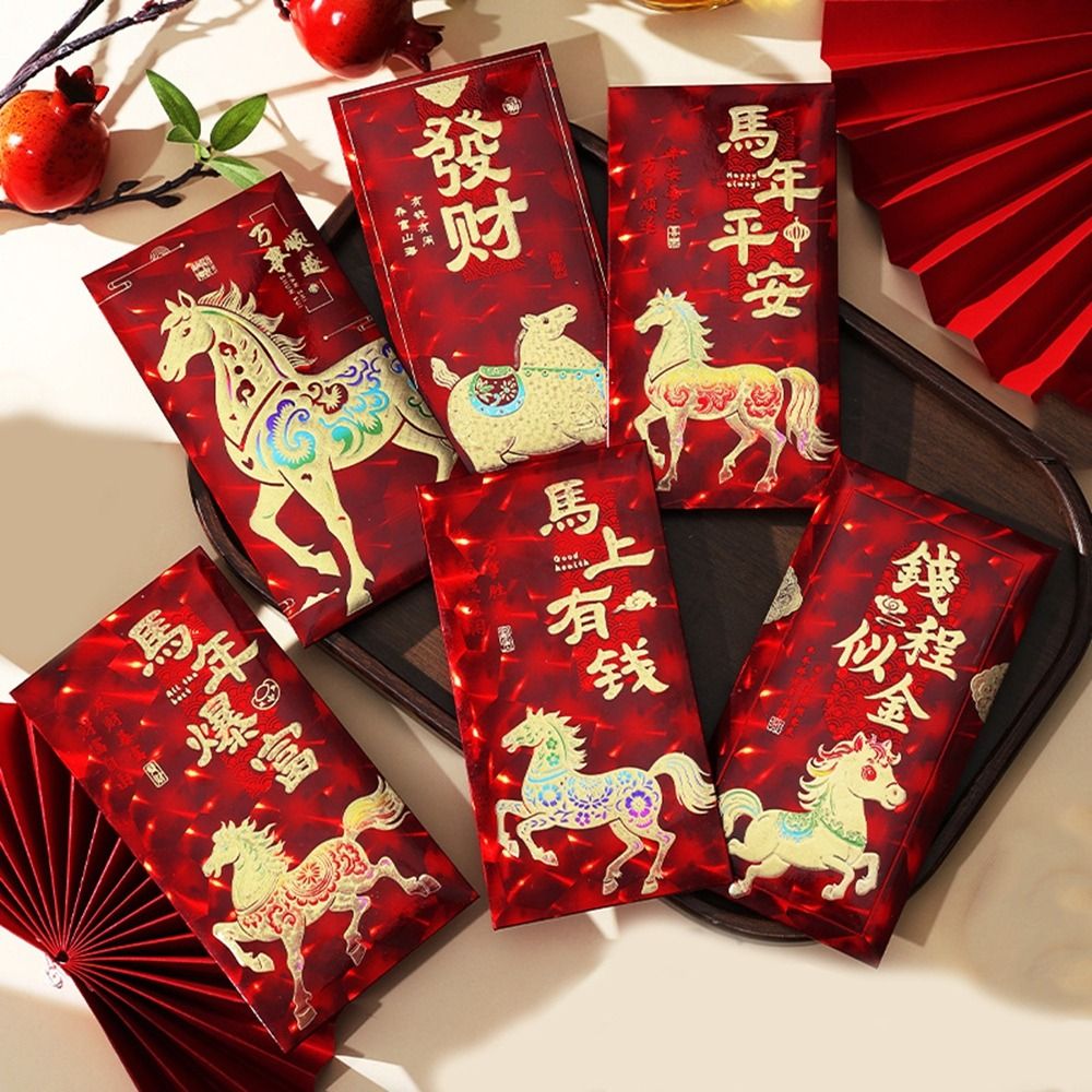 Festive Cartoon 2026 Horse Year Red Envelope Chinese Style Paper Red Pockets Traditional Blessing Bless Fortune Pocket Spring Festival