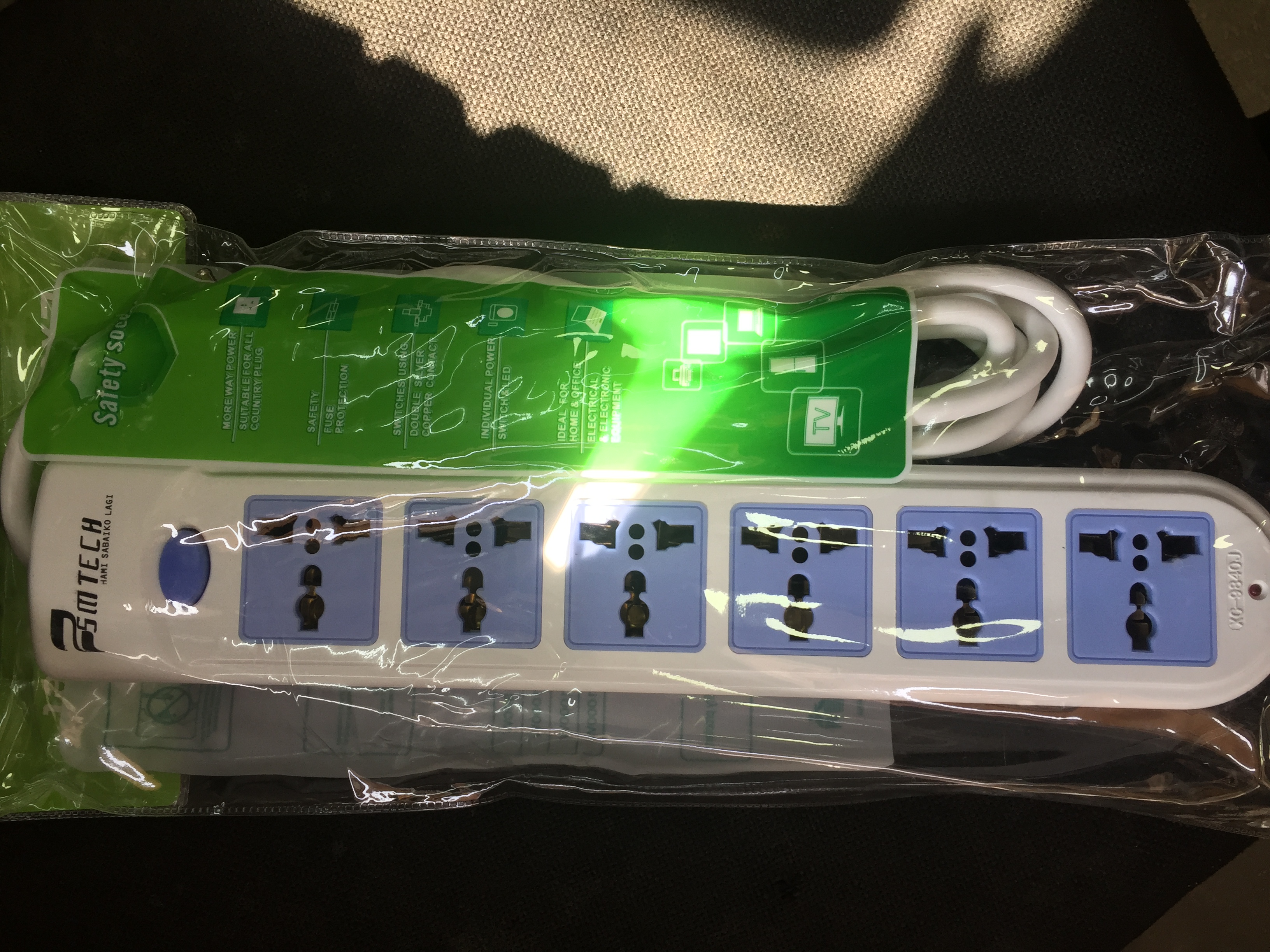 EXTENSION CORD MULTIPLUG POWER SOCKET EXTENSION CORD HIGH QULAITY 1500 WATT GUARANTEE 6 PORT SMTECH BRAND