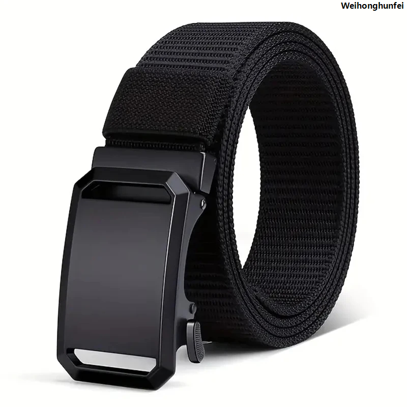 WeihonghunfeiFifty percent discount Men's Belt Automatic Metal Buckle Nylon Webbing Outdoor Work Tactical Belt Toothless Automatic Buckle Casual Sports Canvas Belts