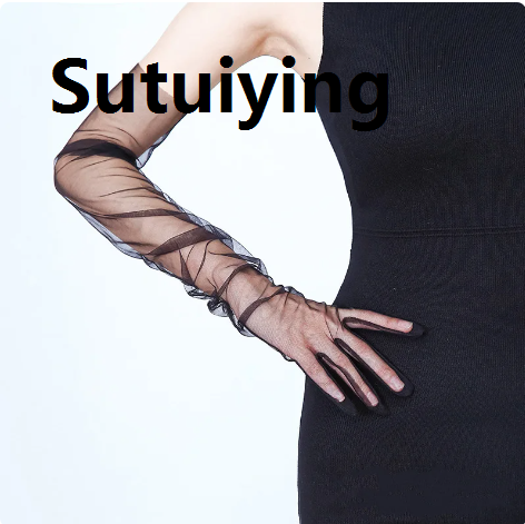Sutuiying 70cm Women Lace Gloves Mesh Tulle Gloves Lady Summer Sunscreen Mittens For Driving Long Gloves Tulle Elbow Wedding Party Bride Dress Glove