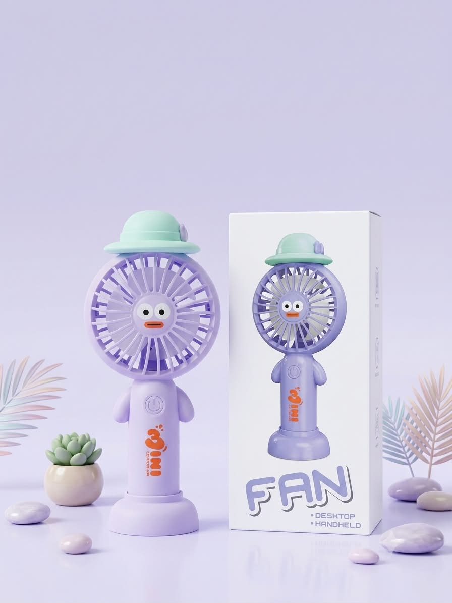 Cute Mini Handheld Fan - Portable USB Rechargeable Desktop & Travel Cooling Fan with Cartoon Duck Design, Quiet Operation, 3 Speeds for Kids, Students, Office, Summer Essentials