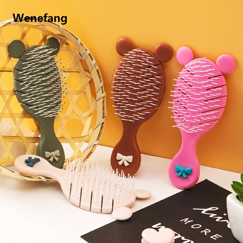 Wenefang Children Cute Cartoon Bow Ear Hairbrush Baby Comb Bath Massage Mirror Untangling Hair Brush for Mother Kids Girls Accessories