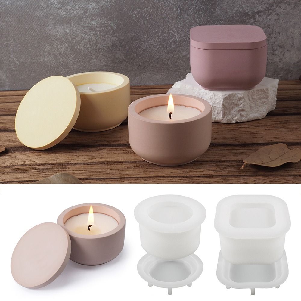 Useful Silicone Candle Jar Mold DIY Craft with Lid Candlestick Mold Round Epoxy Resin Storage Box Mold Home Decor