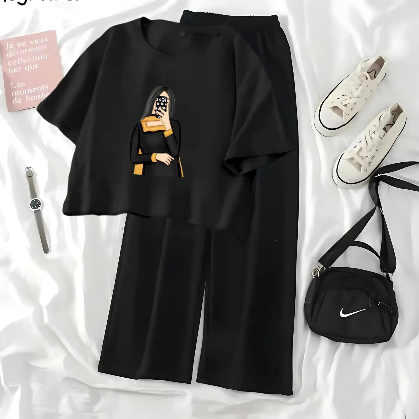 Yellow Flowers full Sleeves Printed Pajama Night Suit For Women