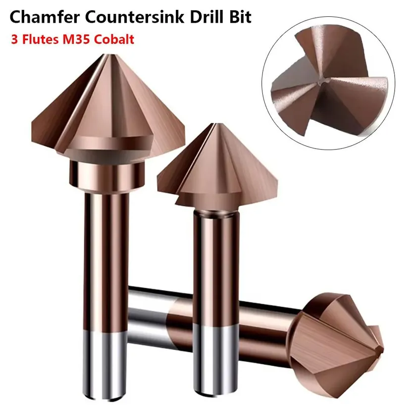 1Pcs Durable M35 Cobalt Chamfer Countersink Drill Bit 3 Flutes High Speed Steel Chamfering Cutter 90 Degree Round Shank Reaming Cutter for Metalworking CNC Woodworking Machine Tools