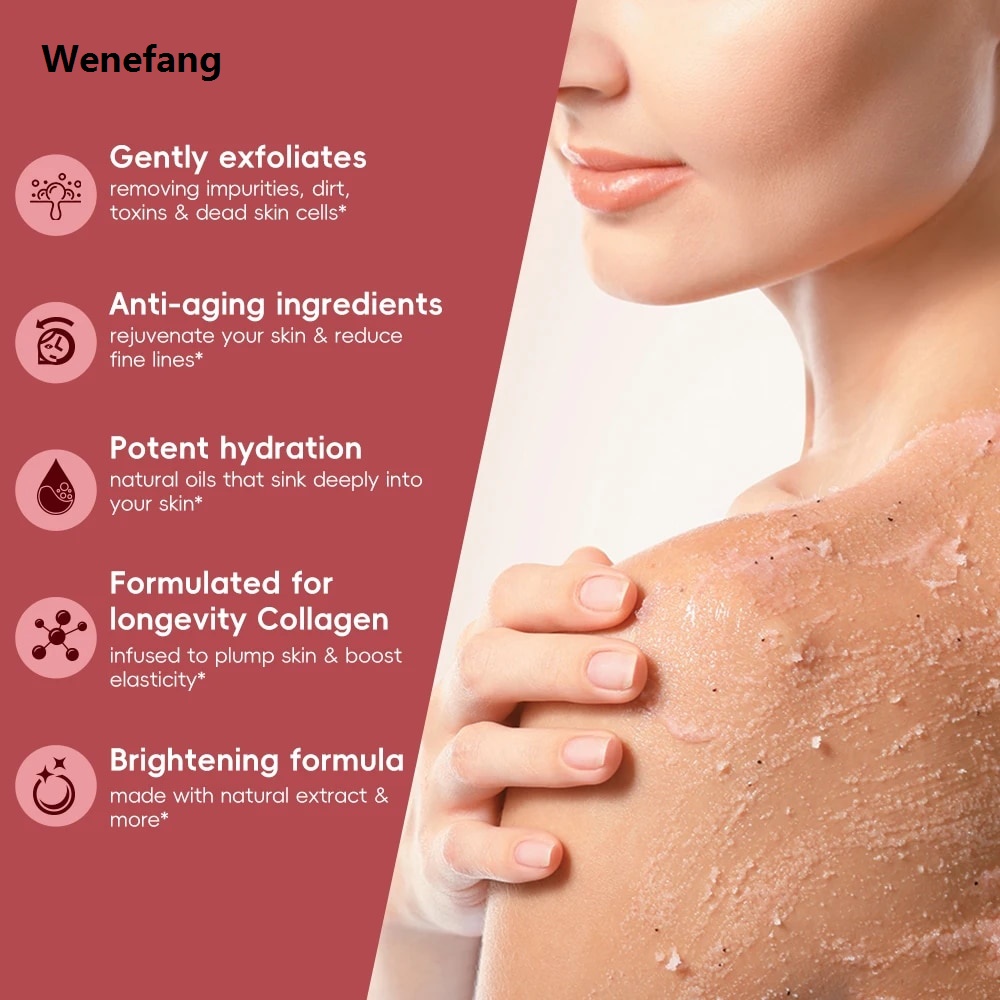 Wenefang 200g Natural Strawberry Scrub,Foot And Hand Scrub With Collagen Profesional Stem Cell Exfoliating Body Scrubber,Deep Cleansing,Oil Control