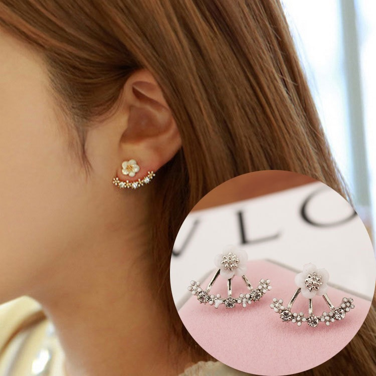 Korean Style Sweet Daisy Flower Earrings - Back Hanging Wrap Stud Jewelry for Women & Girls