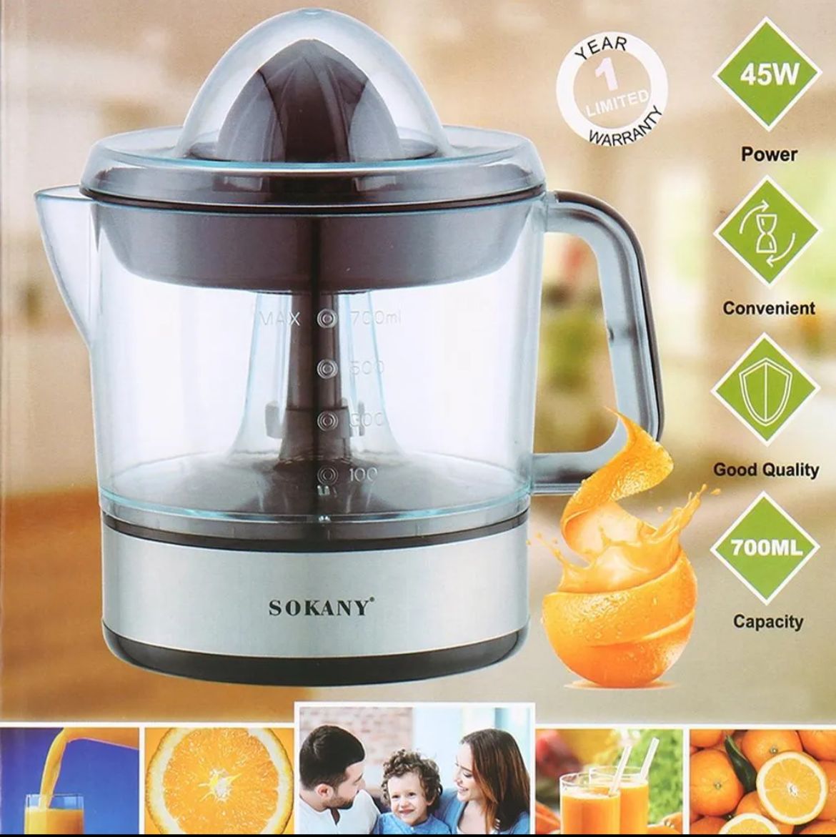 Sokany Orange Juicer (JE-623D) 45 Watt 700ml