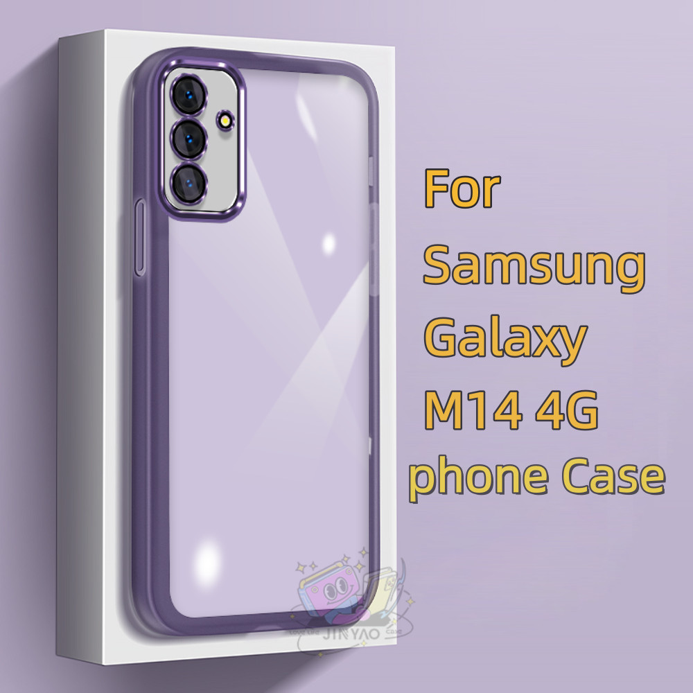 【Popular】 For Samsung Galaxy M14 4G Phone case transparent Lens protector Lanyard Hole Trendy Novel Anti-fingerprint Protective Case black