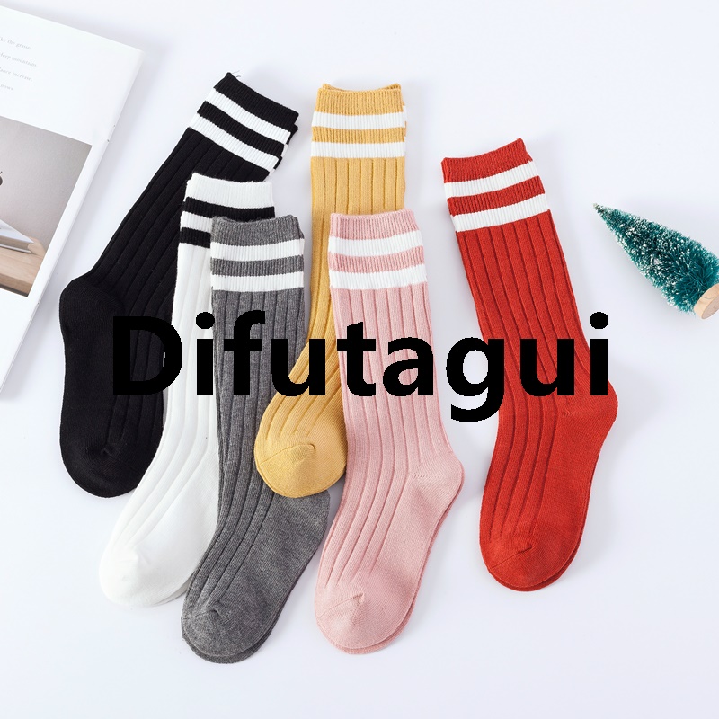 Difutagui 2024 New Kids Knee High Long Socks Autumn Winter Warmth Soft Cotton Fashion Children School Stocking Black White Stripes Sports Socks