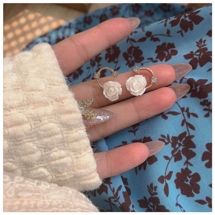【New Arrivals】Super Fairy Spring New ~ White Rose Flower 2022 New Fashion Earrings Women's Camellia Sweet Earrings Earrings