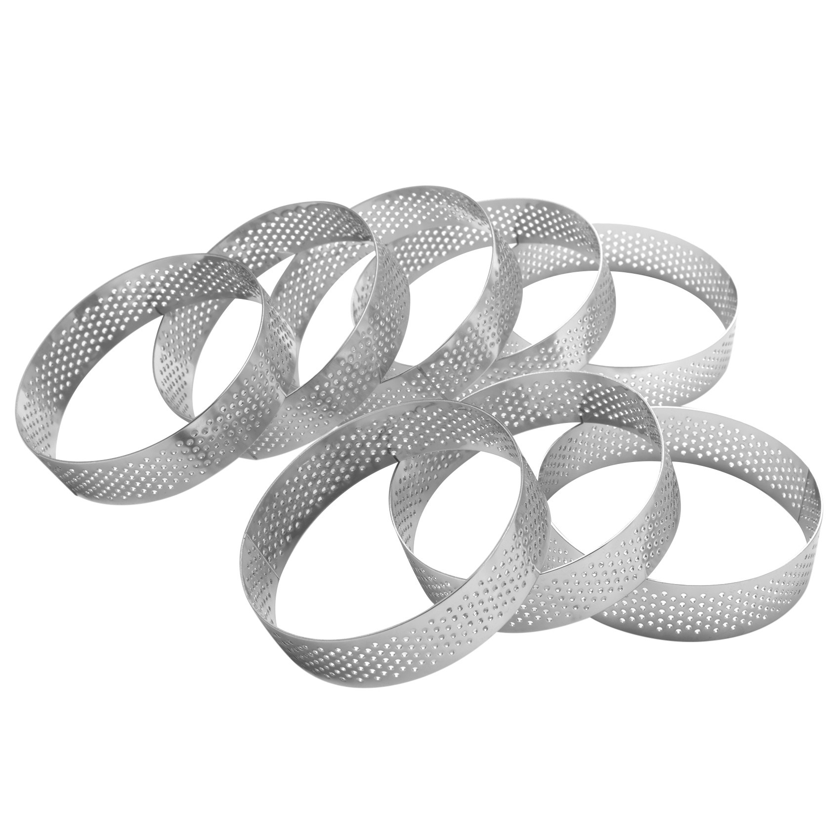 NAMUNY 8 Pack Stainless Steel Tart Rings, Heat-Resistant Perforated Cake Mousse Ring,Cake Ring Mold,Round Cake