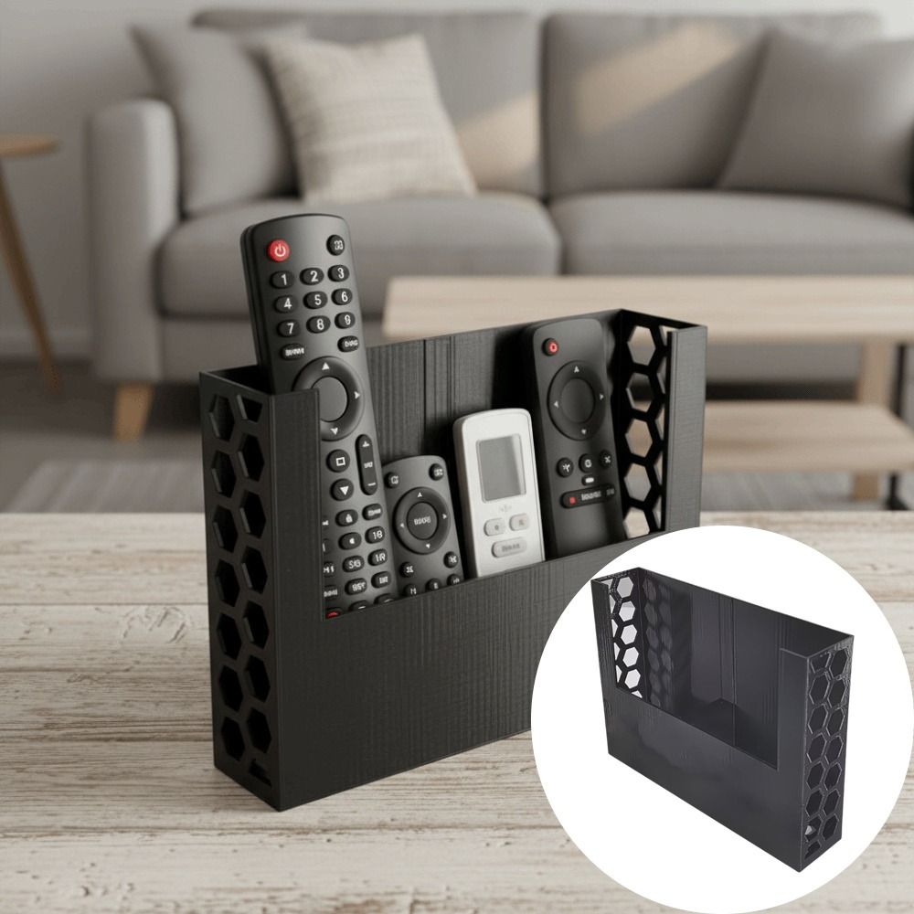 Organizer 3D Printed Remote Control Storage Box Honeycomb Design Multi-Slot Remote Control Organizer Black Color Multi-Slot Organizer Desktop