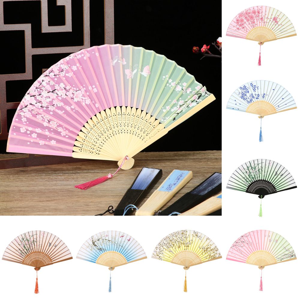 Gift Elegent Desktop Ornaments Flower Pattern Bamboo Folding Fan Handheld Fan Dance Performance Props Chinese Style Painting