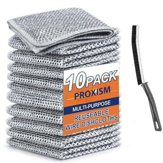 (Pack of 10) Non-Scratch Steel Wire Dish Cloth - Durable & Reusable Scrubber for Effortless Dishwashing