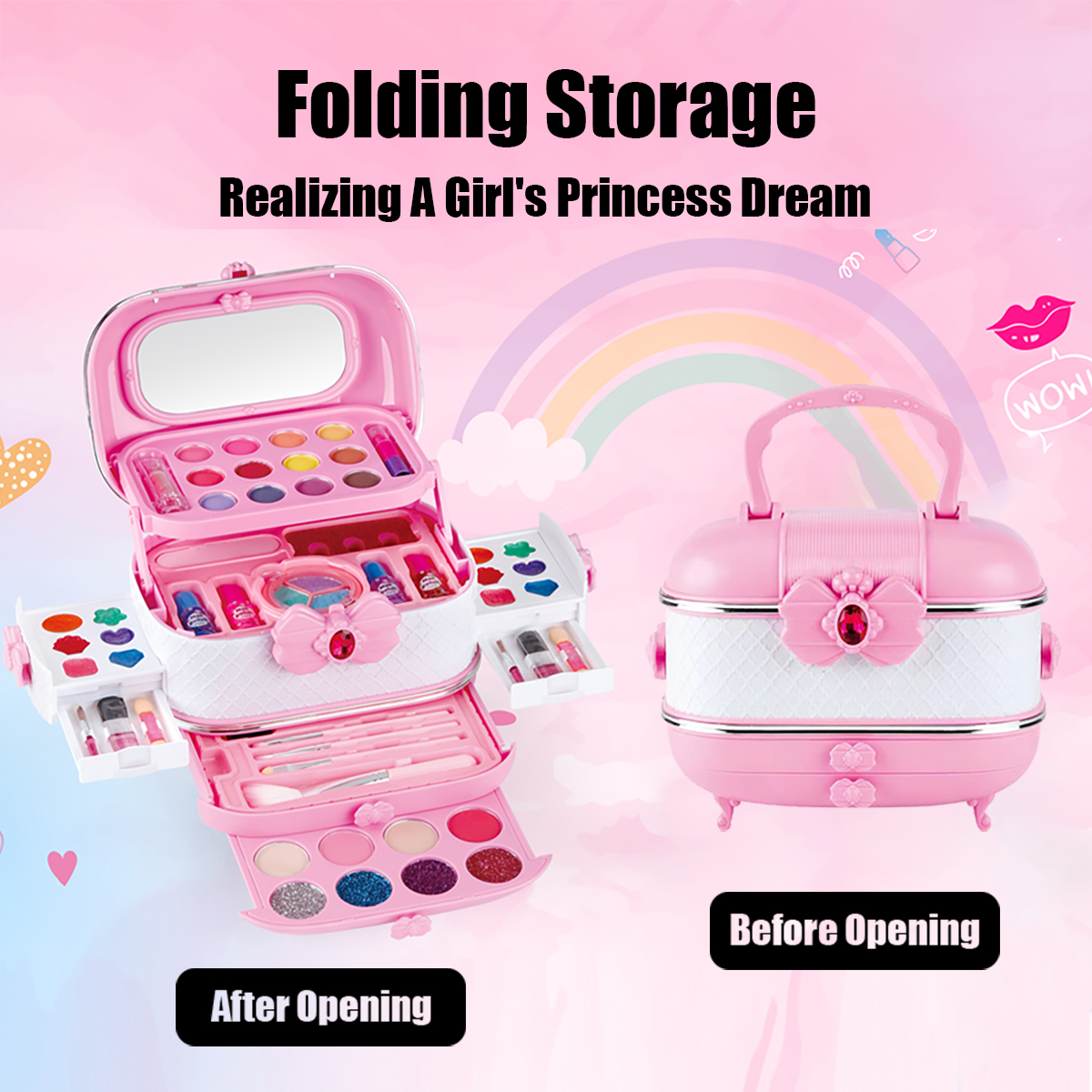 Vylon Children's makeup set toy girl, rich built-in makeup box, princess can wash, pretend to play with makeup set toys and mirrors