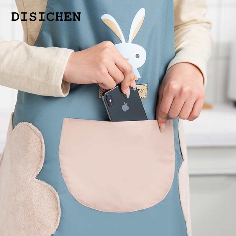 DISICHEN New GIANXI Hand Towel Apron Waterproof Stain Home Kitchen Cooking Waist Creative Cute Bear Hanging Neck Towel Apron Oversleeve