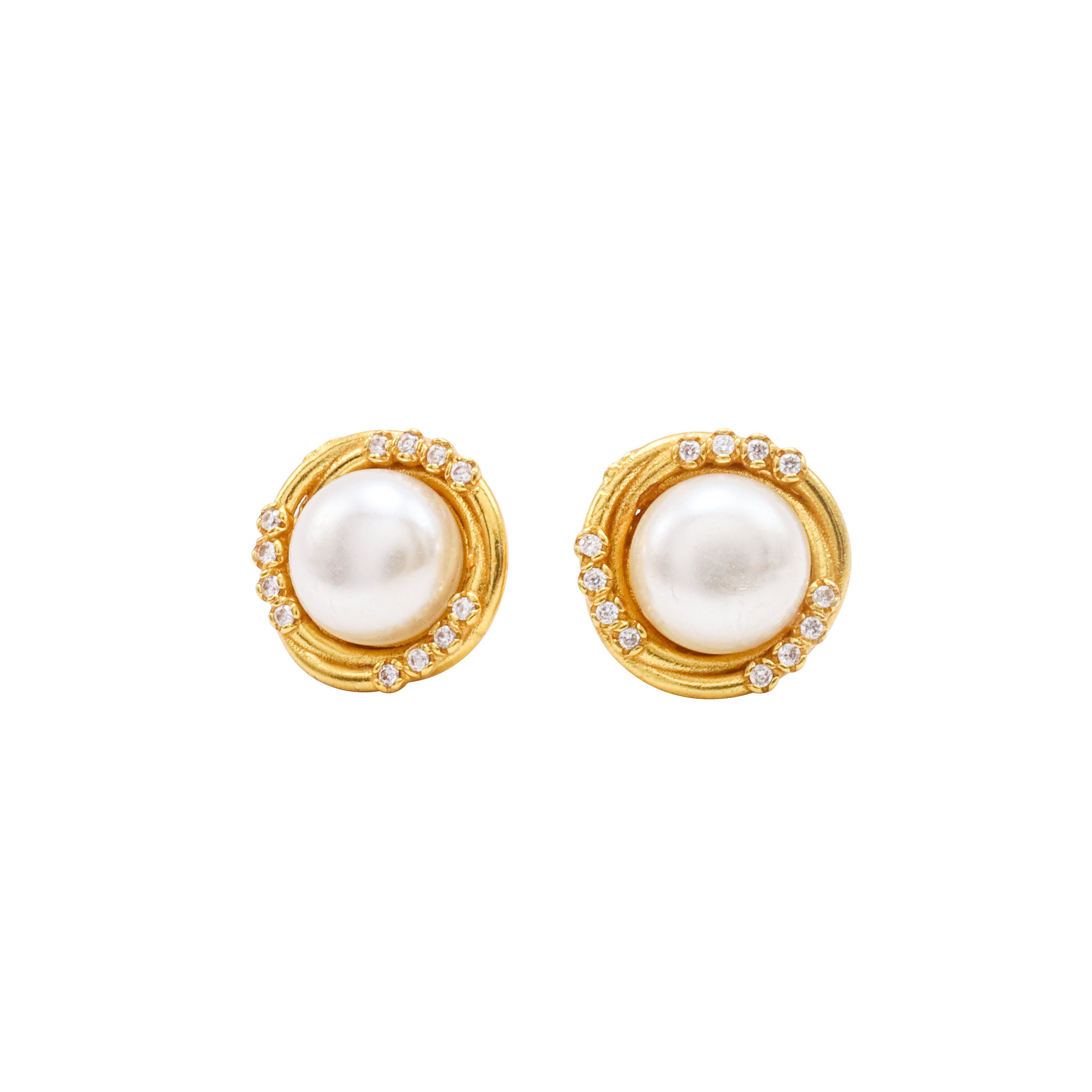 Gold Plated Panchadhatu Earrings With Studded White Stones And Moti (Bundle Of 2)