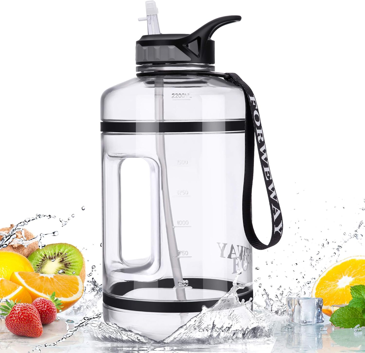 Water Bottle with Straw Gym Jug BPA-Free Leak Proof Reusable Large Durable 2.2/3.2 Litre Half Gallon Water Bottle with Handle Portable for Sports Cycling Running Work