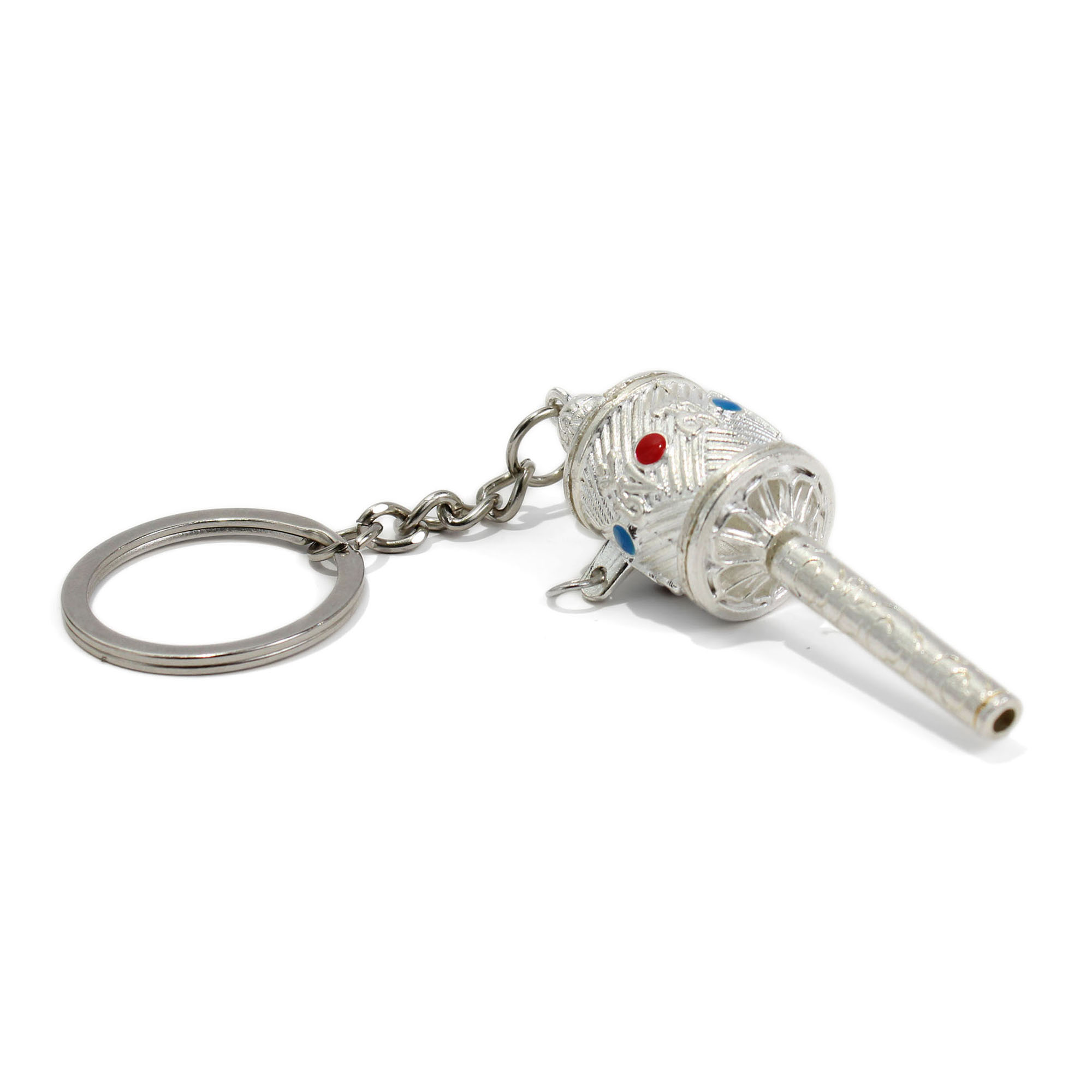 Silver Color Prayer Wheel Handmade Keychain