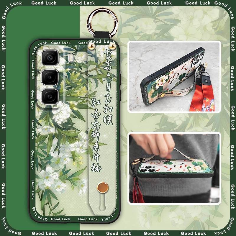 Chinese style Silicone Phone Case For infinix Hot50 5G/X6720 Dirt-resistant protective fashion Wristband Kickstand ring