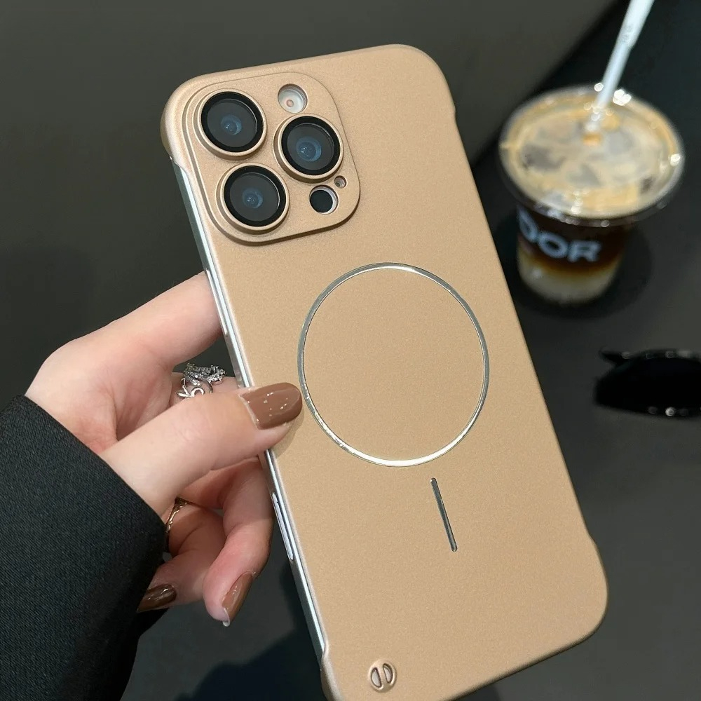 HODON Luxury Matte AG Frosted Plating Phone Case For iPhone 16 15 14 13 Pro Max Cases For Magsafe Glass Lens Camera Protection Back Cover
