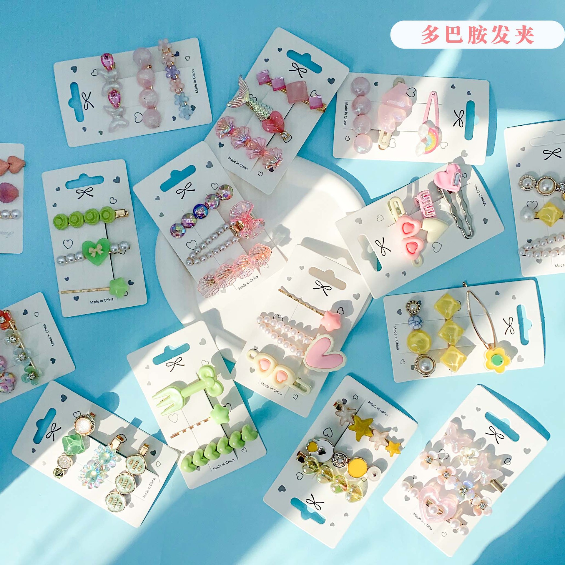 Dopamine color pearl flower hairpin sweet girl style star love duck bill clip bang clip women's hair accessories