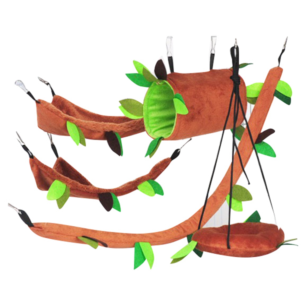 OUMERY 5Pcs Hamster Sugar Glider Hanging Cage Accessories Set Leaf Wood Design Small Animal Hammock Channel Ropeway Swing
