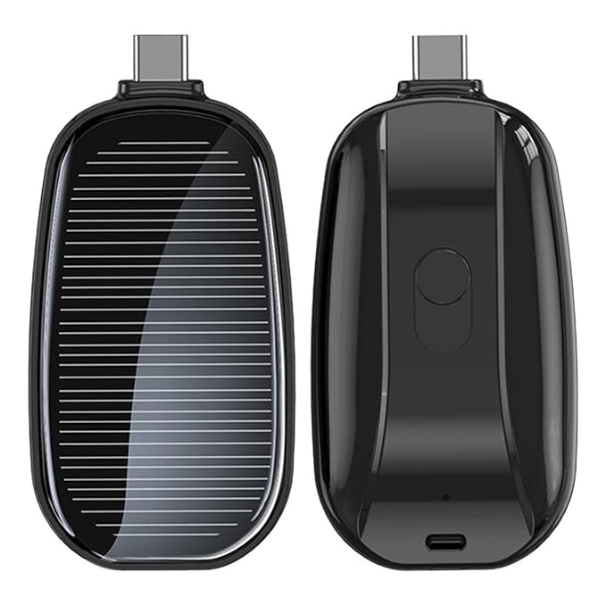 1200 mAh Large Capacity Battery Small Solar Charger Solar Power Bank Keychain Charger for Mobile Phones with Carabiner Emergency Power Supply - C pin