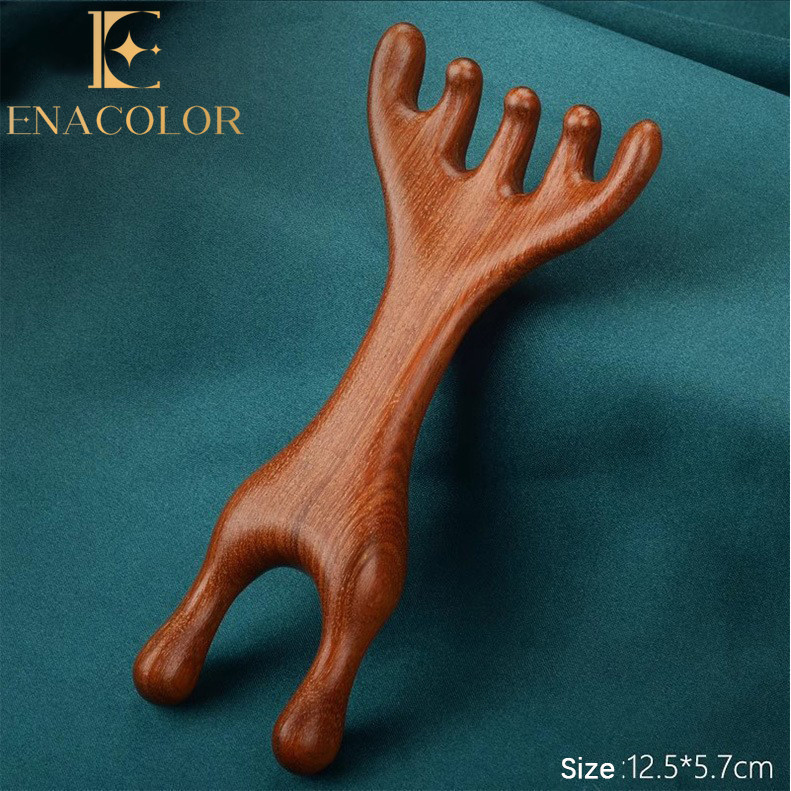 Enacolor Bio Ergonomic Scalp Massage Comb Acupressure Design, Natural Wood for Soothing New