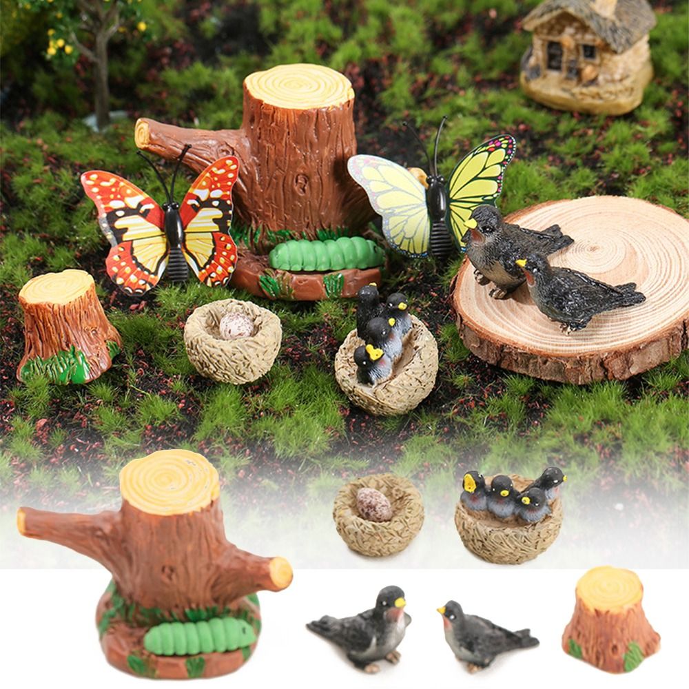 Gift Multicolor Miniature Birds Figurines Resin Home Decoration Micro Swallow Model Accessories Landscape Making Mini Birds' Nests Statue Outdoor Indoor