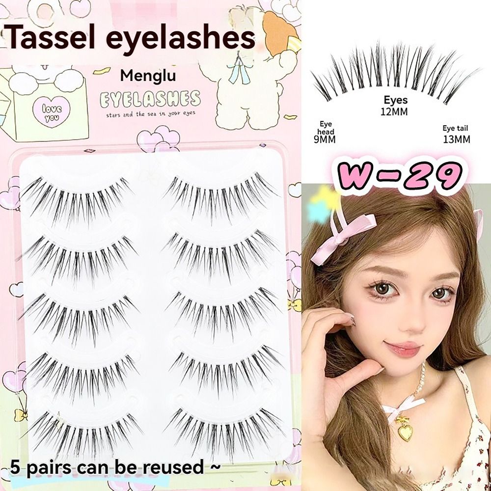 5 pairs/Boxes Durable Wispy Manga Eyelashes Clear Thin Stem Tassel Feeling False Eyelashes Makeup Tool Curling Eyelash Extension For Woman Man