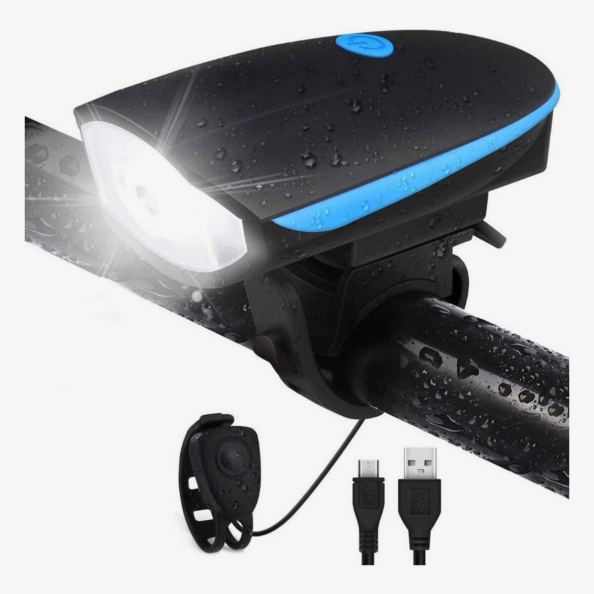 USB Rechargable Ultra Bright Bike Light Set With Horn Rechargeable Bike Light For Safety Night Riding ( Multicolor)
