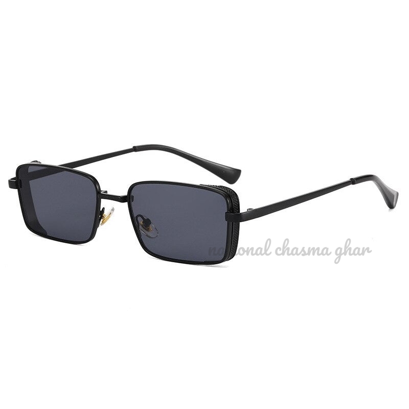 Thin Square Sunglass Black Metal Frame Black Glass Vintage Sunglasses For Unisex